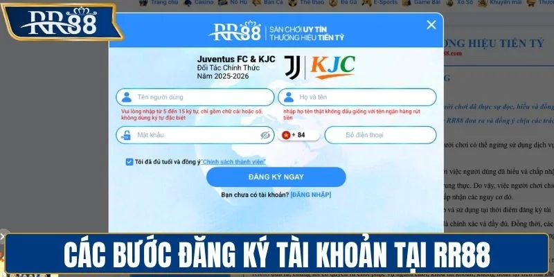 Các bước đăng ký tài khoản tại RR88