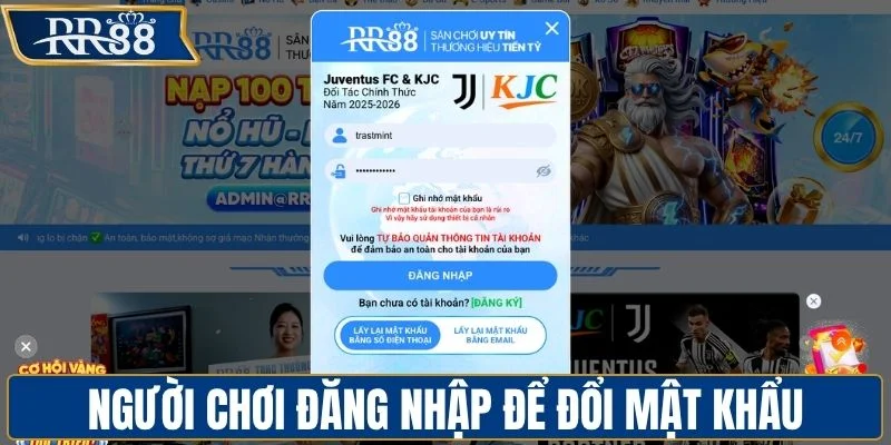 Người chơi đăng nhập vào tài khoản để đổi mật khẩu