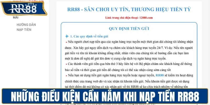 Những điều kiện cần nắm khi nạp tiền RR88