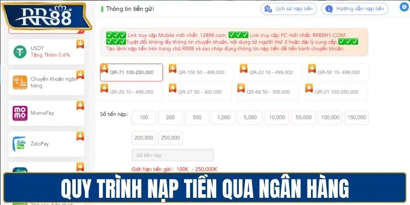 Quy trình nạp tiền qua ngân hàng
